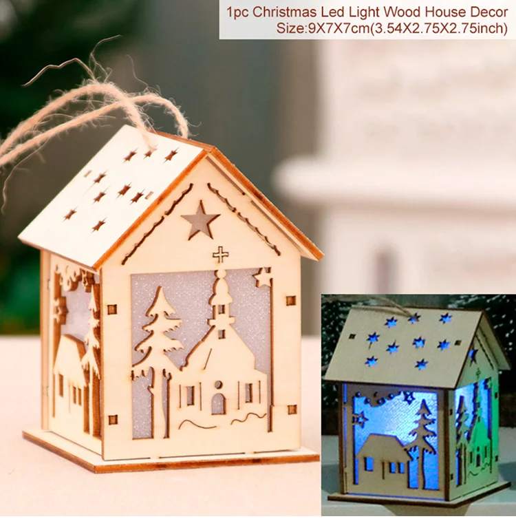 Рождественский мини-светильник, Рождественский Декор, дерево для домашнего декора, рождественские украшения, Navidad, Рождественский Декор, счастливый год - Цвет: Wooden House