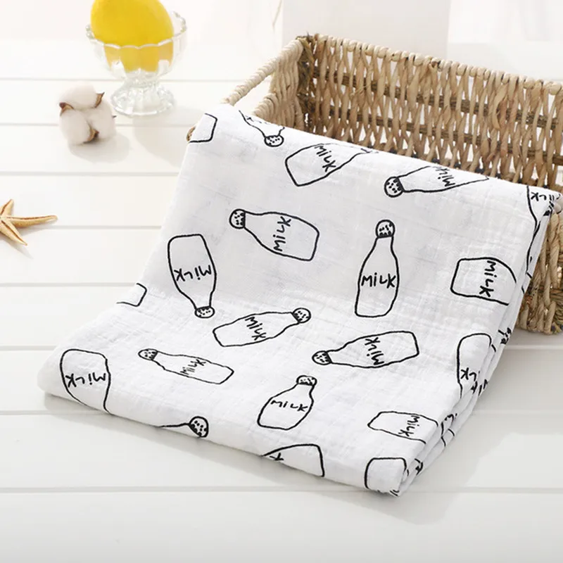 Детские одеяла с двойным мультипликационным принтом, муслиновое Пеленальное Одеяло, детское банное полотенце, Товары для новорожденных, муслиновые квадраты - Цвет: Milk bottle