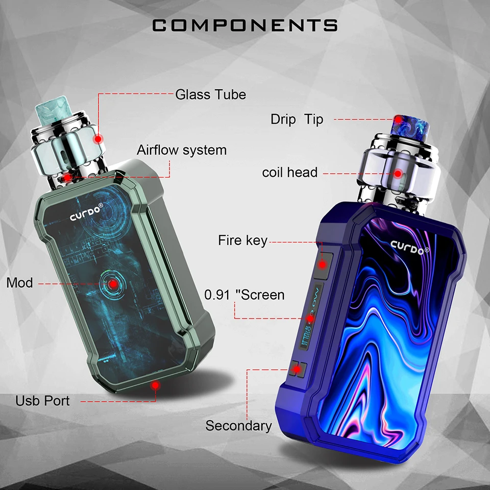 New Original Curdo Hally 60W TC Kit with 3ml Atomizer 0.4ohm Coil  0.6ohm Coil & 0.96 Inch Screen Electronic Vape Kit VS Drag 2 (7)