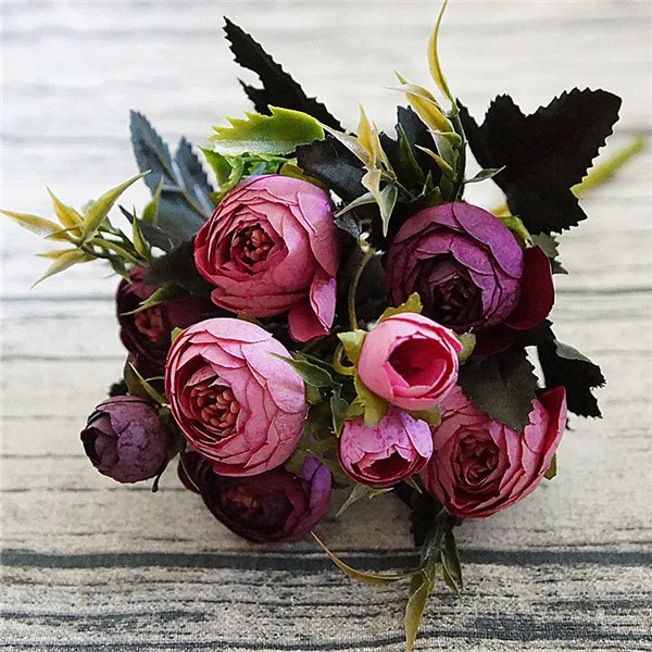 9 головок искусственная чайная Роза Бутон маленький Пион цветок голова Флорес для украшения свадьбы венок Скрапбукинг DIY Искусственные Поддельные цветы - Цвет: E