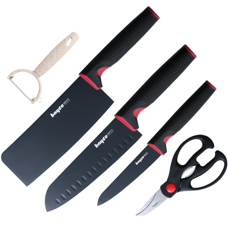 

Bayco Stainless Steel Black Blade Household Kitchen German Sharp Slice Meat Vegetable Fruit Chef Knife Set Women Special Knives
