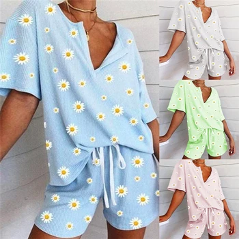 

Two-Piece Lounge Pajamas Set Women Rib Two-Piece Lounge Set Loungewear Women Comfortable Homewear Summer Sleepwear Girls