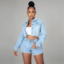 

Women's Denim Jacket Casual Loose Retro Long Sleeve Lapel Spring and Autumn Personality Short Raw Edge Denim Jacket FreeShipping