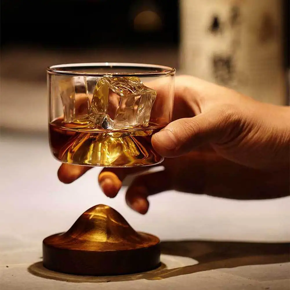 1 шт. бокалы для виски чашка горный Бурбон очки Белое Вино Виски Коктейльные стаканы с деревянной основой барная посуда подставка для вина