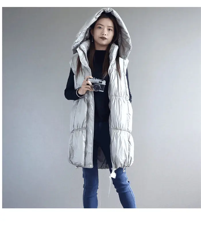 Зимняя куртка без рукавов для женщин корейского размера плюс свободный ретро пуховик хлопковый жилет пальто длинный женский с капюшоном теплый повседневный жилет f2376