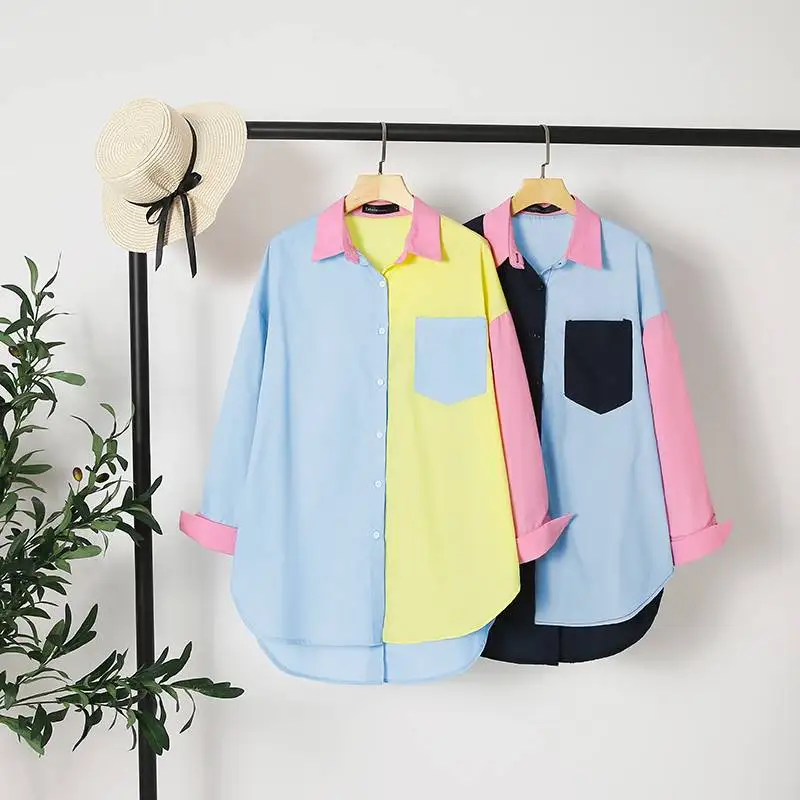 Celmia 2021 Fashion Women Long Shirt Elegant Long Sleeve Blouse Casual Buttons Vintage Tops Color Patchwork Asymmetrical Blusas