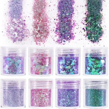 

8 Pcs Glitter Sequins, Thick and Delicate Glitter Mixed Craft Body Face Hair Makeup Nail Art