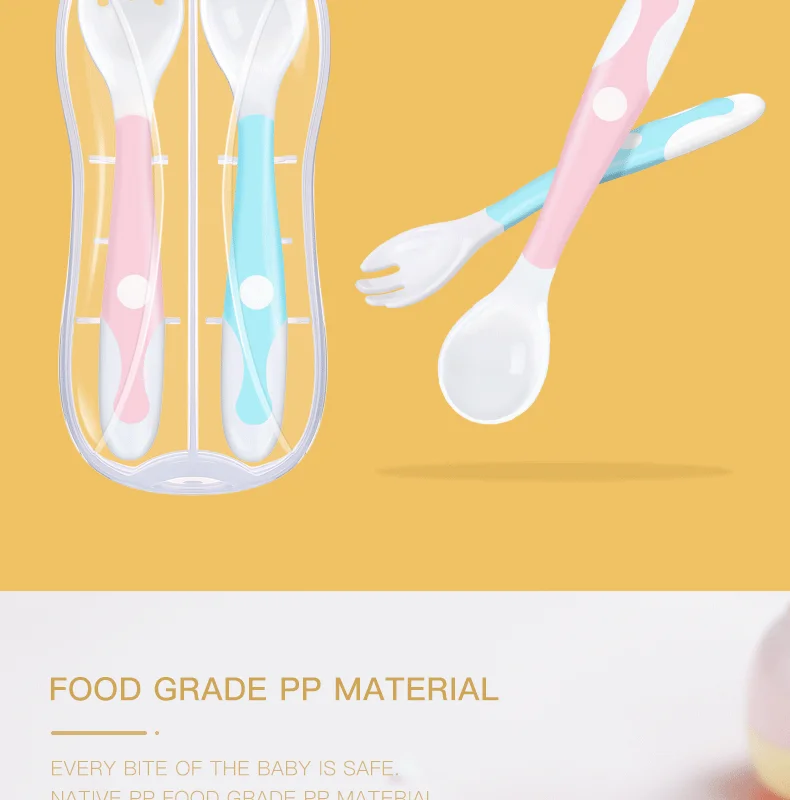 Usbon 2Pcs Bendable Baby Spoon Fork Set Toddler Infant Learning Tableware Flatware Utensils Kids Cutlery with Storage Box