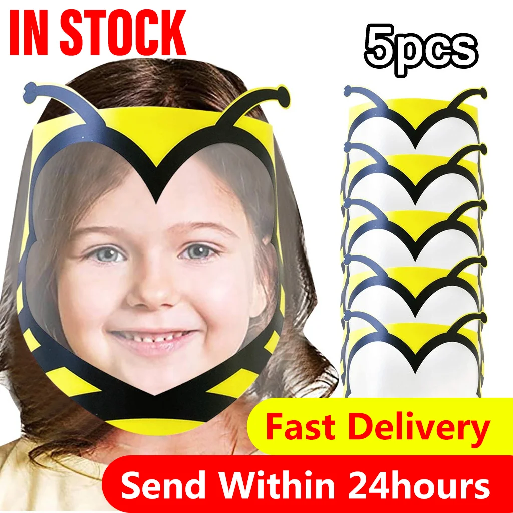 5pcs Children's Waterproof Bee Print Transparents Clear Mask Kids Face Cover Kawaii School Whole Shield Pvc Washable#M5 | Аксессуары