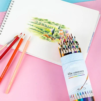 

Wood Watercolor Pencil 48 Colors Lead Hardness 2B Professional Colored Pencils With A Simple Pencil Sharpener For Art School
