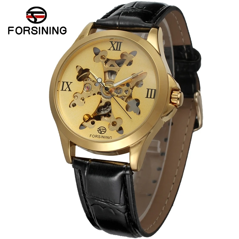 

Fashion FORSINING Men Luxury Brand Leather Strap Skeleton Casual Watch Automatic Mechanical Wristwatch Gift Box Relogio Releges