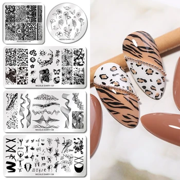 

NICOLE DIARY Flower Geometry Leopard Nail Stamping Plates Template Floral Animals DIY Designs Printing Stenci Manicur Tool