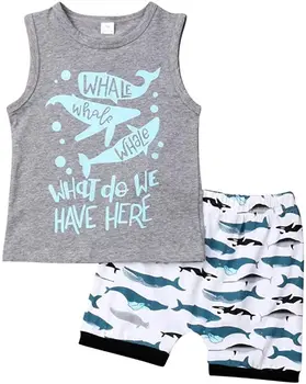 

Infant Toddler Kids Baby Boy 6M-4T Summer Clothes Sets Sleeveless Cartoon Print T-shirt Tops+Shorts Outfits Clothes