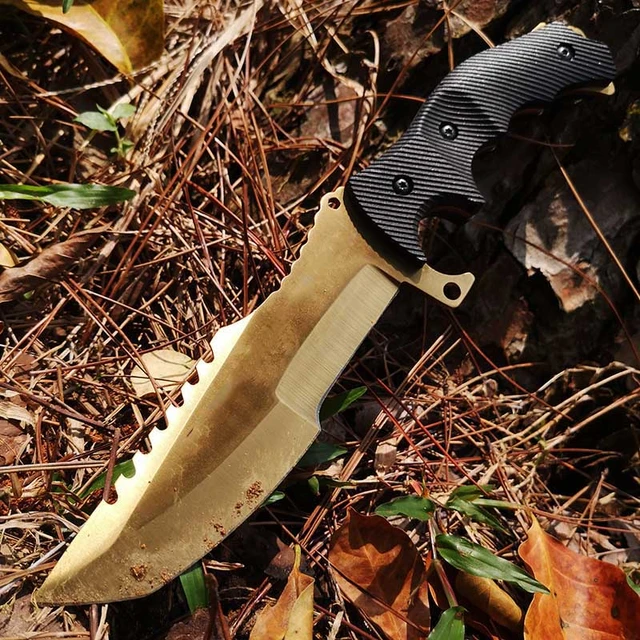 Tactical Huting Camping Knife , Rambo Bowie Straight Fixed Blade Knifes ,  Rainbow/Blue/Gold/Black Titanium for Choose - AliExpress