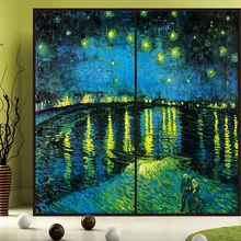 Подгонянный размер пятнистости двери стикер сельская искусство вангог Звездная ночь цветки персика статические цепляются 40 см x 100 см