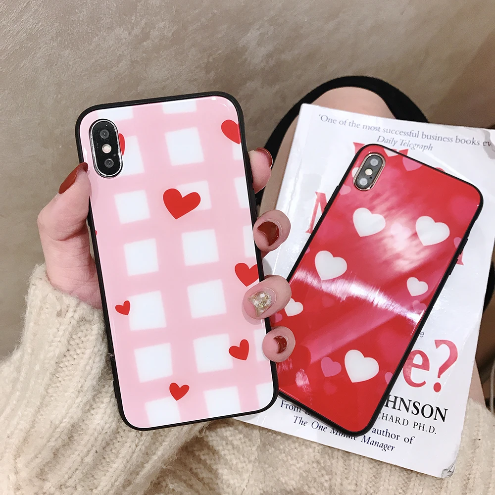 HYH iphone стеклянный Чехол розовый и красный с узором в виде сердца противоударный