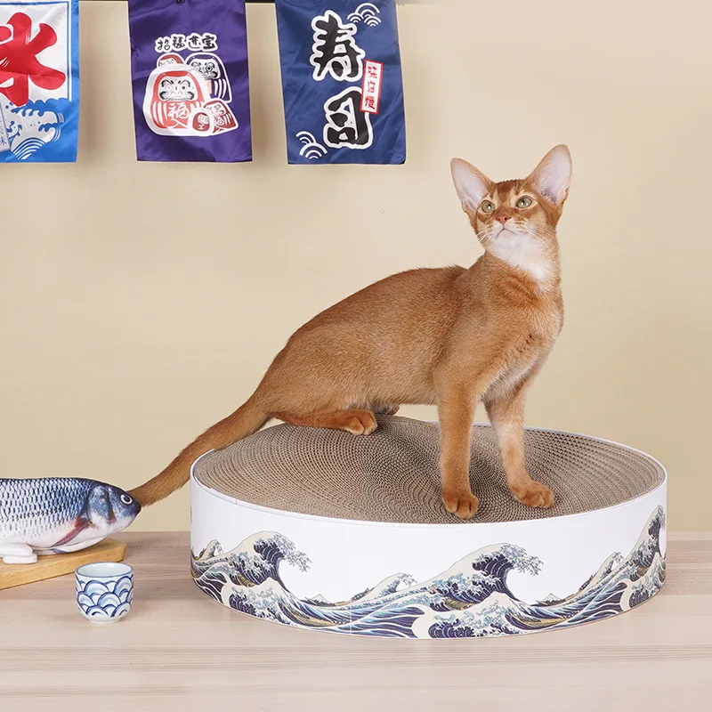 

Corrugated Paper Cat Scratch Board Catnip Cat Scratching Pad Pet Cat Toys Pet Supplies blue and white porcelain
