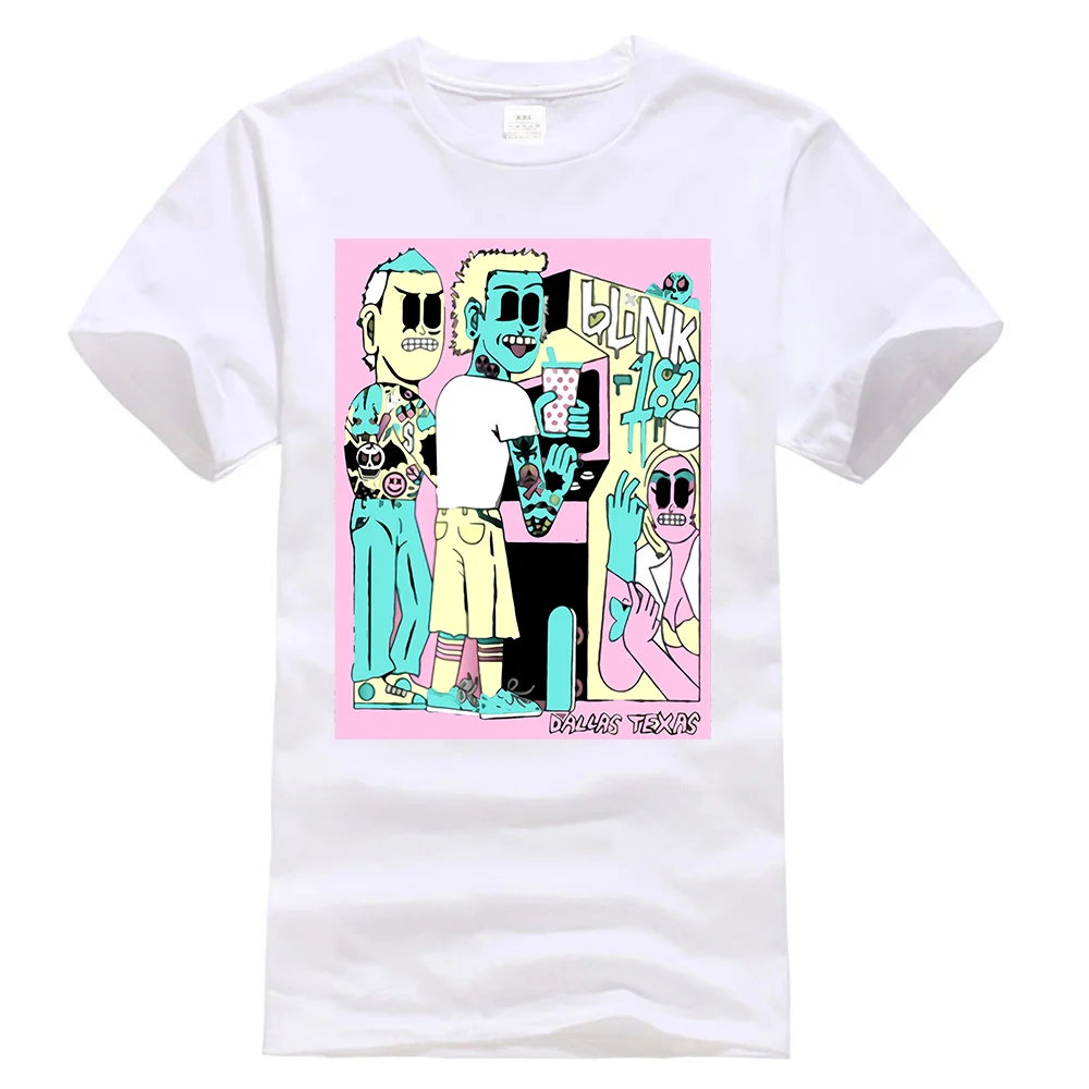 Белый Blink 182 Tour Dallas Texas 2 августа Футболка стильная круглая футболка - Цвет: Белый