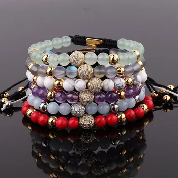 High Quality New Fashion 6mm Natural Stone CZ Pave CharmBeads Custom Macrame Bracelet Jewelry For Men Women