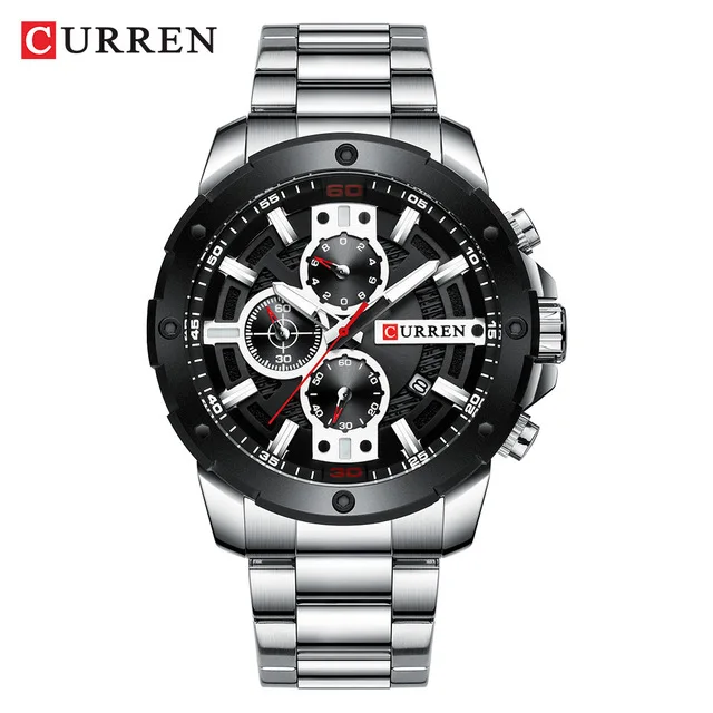 silver Новые кварцевые фирмы carren светящиеся мужские наручные часы модные спортивные часы из нержавеющей стали 3ATM водонепроницаемые наручные часы хронограф часы - Цвет: silver