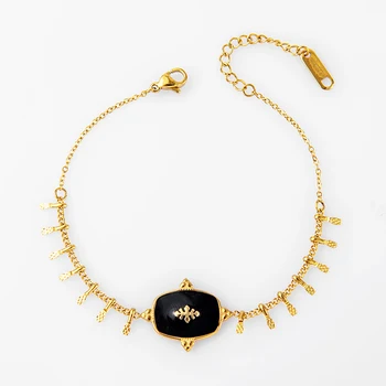 

Wild & Free Women Bohemian Geometric Black Enamel Bracelets Bangles Charms Handmade Chain Bracelets Stainless Steel Jewelry