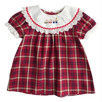 

Toddler Girls Embroidery Dress Baby Girl Red Plaid Boutique Clothes Infant Birthday Christmas Dresses Chidlren Cotton Frocks