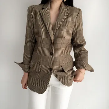 

2020 New Fashion Autumn Women Plaid Blazers Jackets Work Office Lady Suit Slim Single-breasted Business Female Blazer Coat