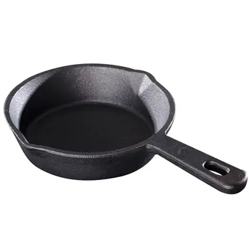 

1PC Uncoated Iron Pan Flat Base Non-stick Wok Portable Frying Pan Round Shape Cooking Pan for Home Use (Black)