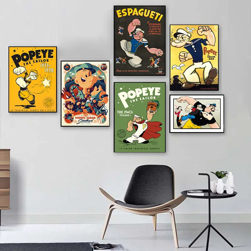 Popeye татуировки мышцы матрос мультфильм плакаты домашний декор настенное