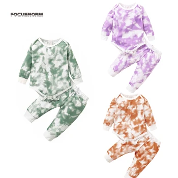 

FOCUSNORM 0-18M Newborn Baby Girls Boys Clothes Sets Tie Dye Printed Long Sleeve Romper Tops Pants Trousers
