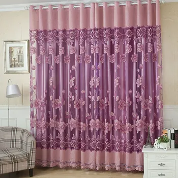 

2Pcs Luxury Window Blackout Tulle Curtain Floral Voile Drape Panel Valance