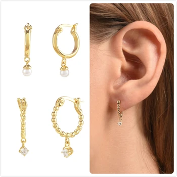 

925 Sterling Silver Earrings For Women Gold Rattan Flower Earrings Girl Pearl Pendant Earrings Female Zircon Hoop Brincos R5