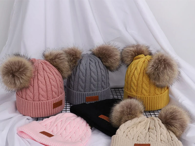 New Winter Hat Boys Girls Knitted Beanies Thick Baby Cute Hair Ball Cap Infant Toddler Warm Cap Boy Girl Pom poms Warm Hat