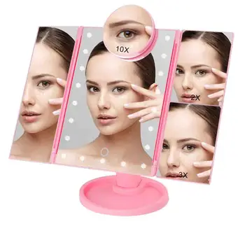 

Touch Screen Makeup Mirror 22 LED Light With Magnifying 1X/2X/3X/10X Flexible Pocket Mirror Cosmetic 3 Folding Adjustable Makeup