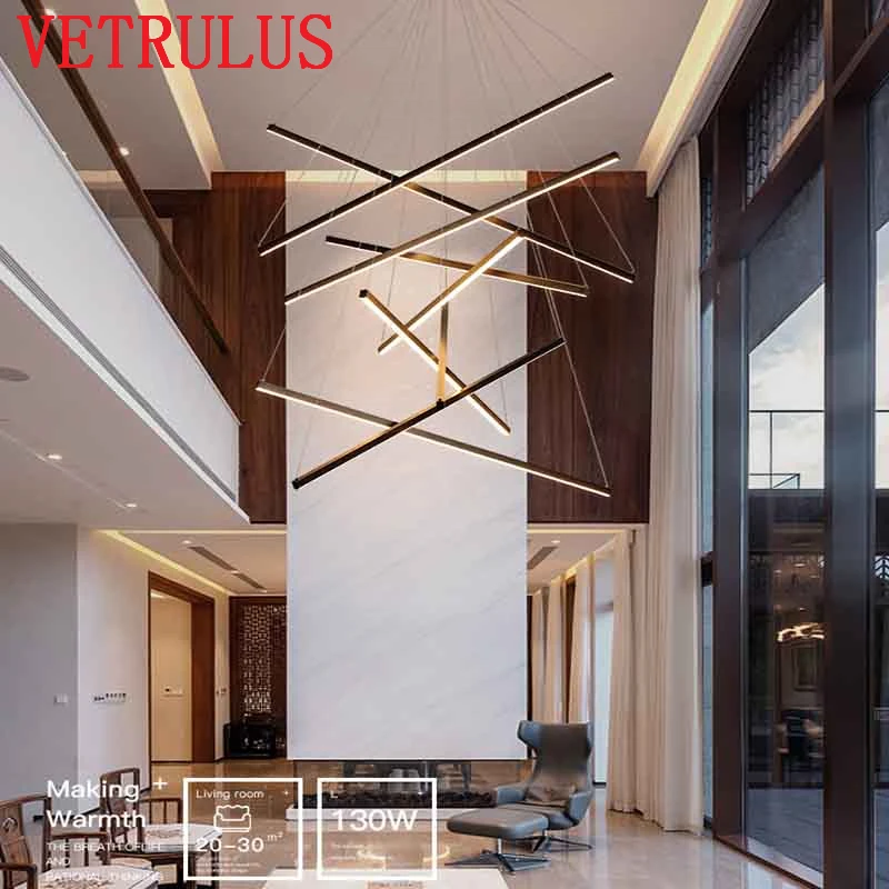 

Minimalist Creative Aluminum LED Chandelier Modern Indoor Staircase Long Line Lamp Ceiling Chandeliers Duplex Apartment Lights