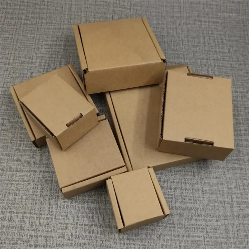 

100pcs 10 Size Kraft Paper Corrugated Box For Shipping Small Item Packaging Box DIY Thickened Kraft Paper Postal Wrapping Box