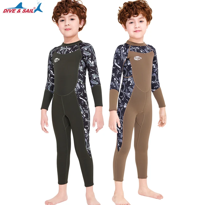One Piece Children Warm Wetsuits Long Sleeve Scuba Suits for Diving Snorkeling Beach Water Sports Kids Wetsuit for Girls Boys Toddlers Neoprene Full Body Thermal Swimsuit 2.5MM Surf Suit for Youth Teen 