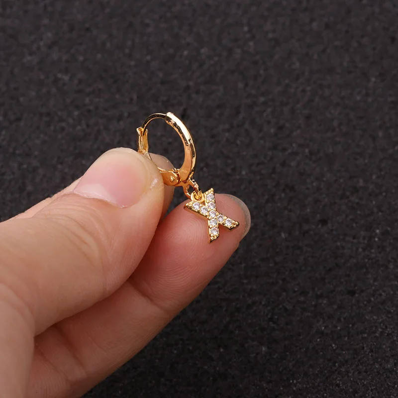 1PC Creative Cz 26 English Letters Hoop stud Earring Zircon Personalized Cartilage Earrings Puncture Helix Piercing Jewelry