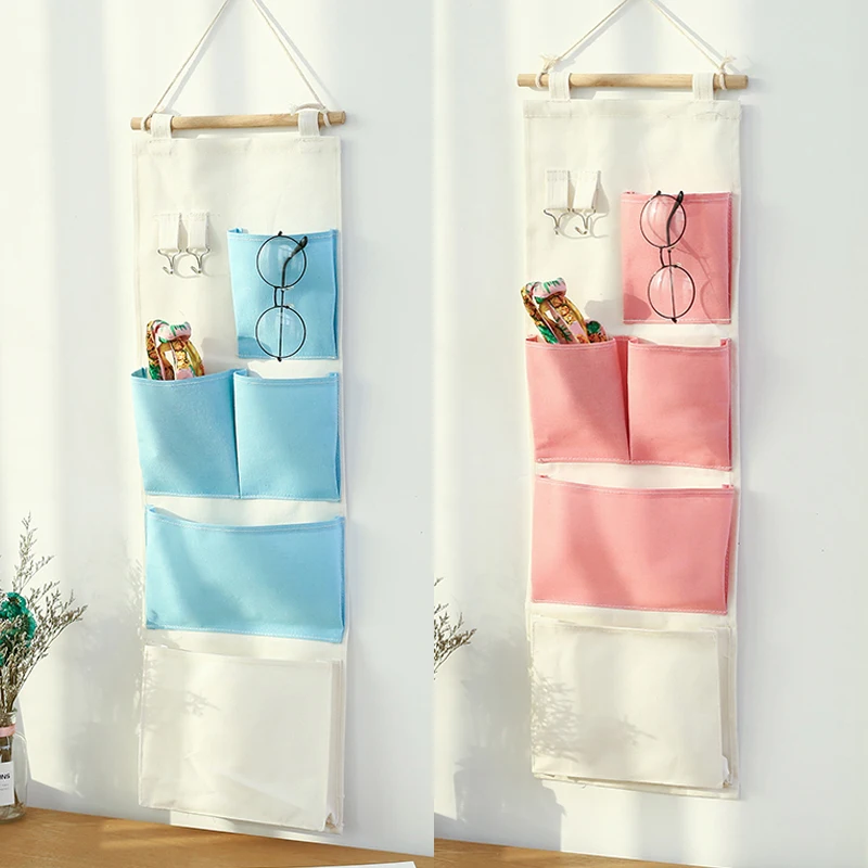 

Wardrobe Hang Bag kitchen bathroom Cotton Linen tool Sundries storage bag fabric waterproofAfter the door Pocket Underwear bag
