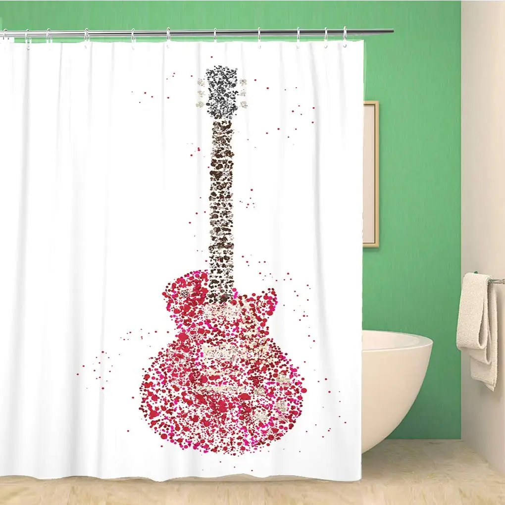 

Bathroom Shower Curtain Concert Rock Music Electric Guitar Made Circles Live Jazz 60x72 inches Waterproof Bath Curtain Set with