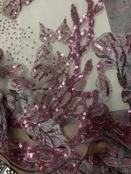 

New African Rose Gold Organza Lace Fabric With Sequins Embroidery Tulle Voile Lace Fabric Hot Sale Organza Lace With Sequins