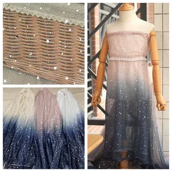 

3 Yards=1 lot Beige, Pink, Off white 3 colors net tulle mesh lace, Stars&moon shiny tulle for girls dress clothing diy lace