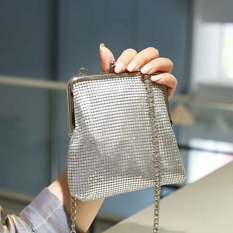Silber Metall Frauen Party Kupplung Tasche Punk Mode Geldbörsen