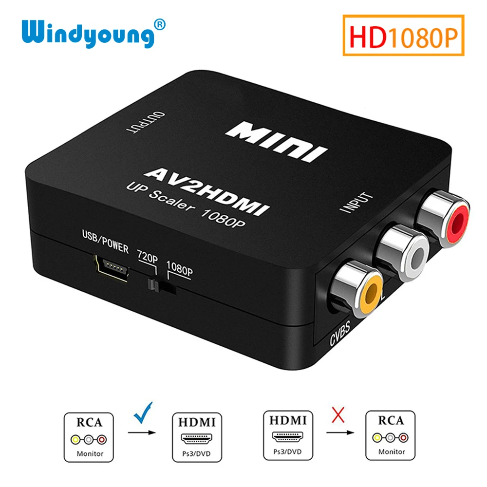 Mini AV to HDMI Video Converter Box 1080P AV2HDMI RCA AV HDMI CVBS to