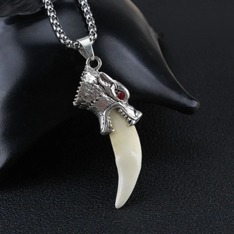 Модное мужское подлинное ожерелье с кулоном в виде волка Гога и зубов, ожерелье для женщин и мужчин, ювелирное изделие на удачу, классическое ожерелье с амулетом в виде зуба Клыка
