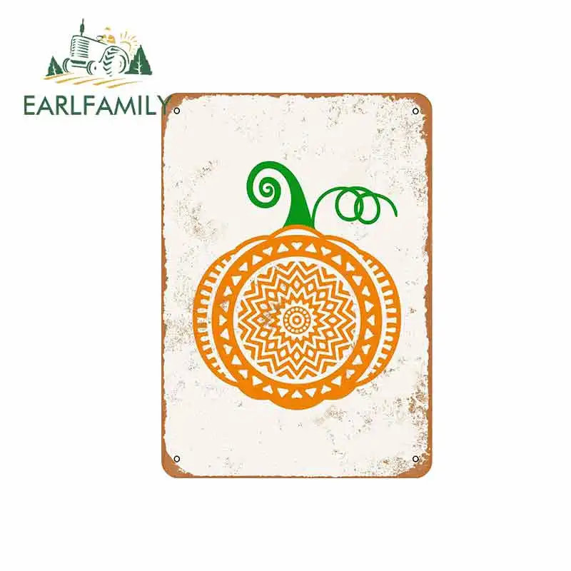 EARLFAMILY 13cm x 9.1cm for Pumpkin Mandala Rusty Look Sign Funny Car Stickers Vinyl Sunscreen RV VAN Decal JDM Car Accessories