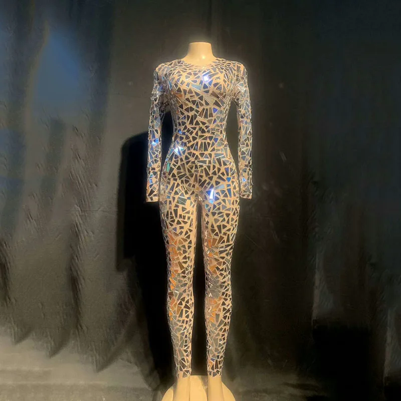 Jumpsuit Блестящие линзы Сетчатые брюки Комбинезон Бар DS Party Dancer Костюм Сценические костюмы Для певцов Перформанс Сексуальная одежда Боди - Цвет: Jumpsuit