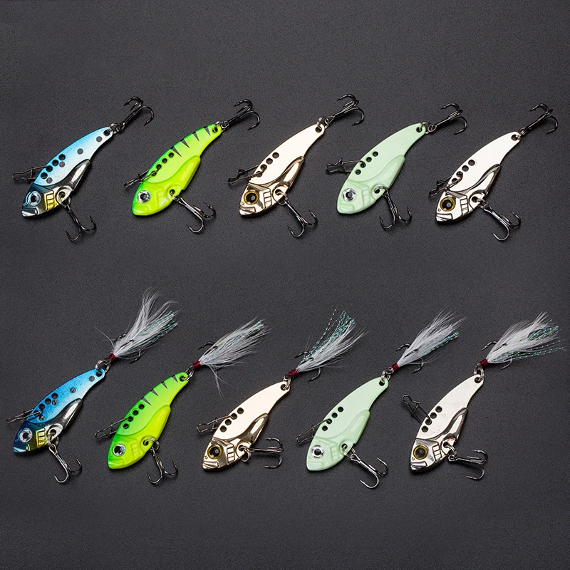 

Hot Sale 7/9/12g 3D Eyes Metal Vib Blade Lure with Feather Sinking Vibration Baits Artificial Vibe for Bass Pike Perch Fishing
