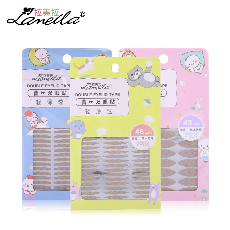 Seemless Waterproof And Sweatproof Lace Double Eyelid Stickers Flesh Color Skin Beauty Eye Pad 48PCS/BOX A881