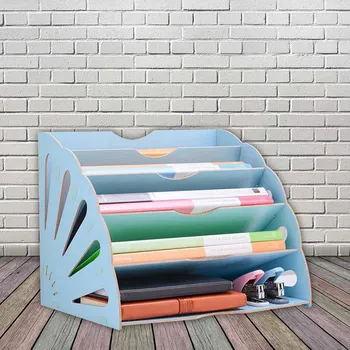 

File Document Organizer Wood Fan-Shaped Book Paper Sorter 5 Compartment For Office Desktop Magazine DIY Holder
